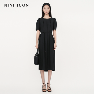 ICON2025夏季 新款 醋酸系列 黑色圓領(lǐng)簡(jiǎn)約短袖 氣質(zhì)連衣裙 NINI