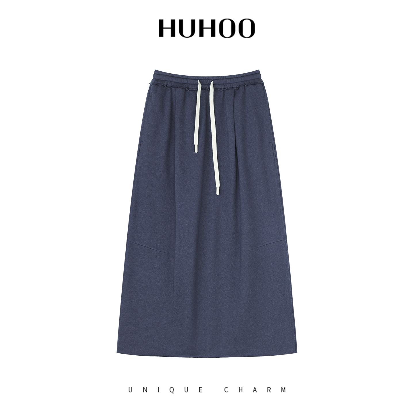 呼呼huhoo 绵羊毛莫代尔棉抽绳长裙宽松直筒复古运动休闲风