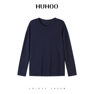 呼呼huhoo 上衣 有机棉圆领长袖 T恤女宽松休闲百搭打底衫