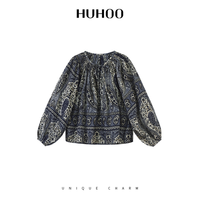 呼呼huhoo天丝棉混纺上衣灯笼袖