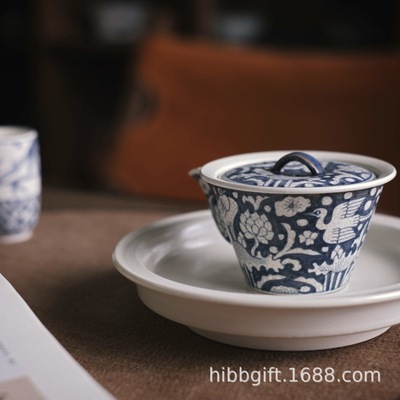 新品梵山堂泡茶壶陶瓷盖碗苏打釉青花手绘一路连科直升泡瓶公道杯