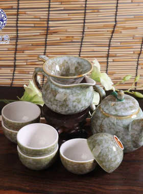 德化苏氏陶瓷窑变G76109绿釉茶具绿点茶具套组石头茶具厂家批发