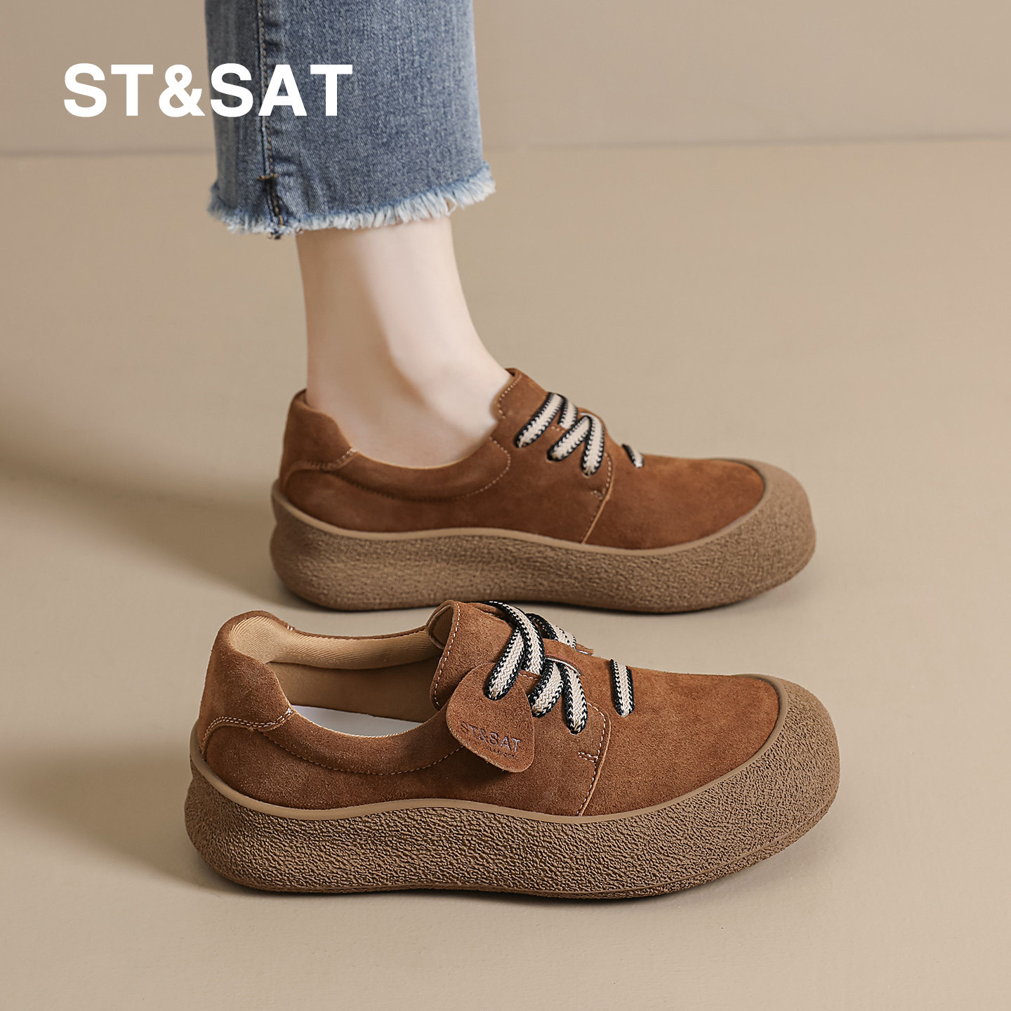 St&Sat/星期六厚底复古全包勃肯鞋女款丑萌休闲板鞋百搭通勤单鞋