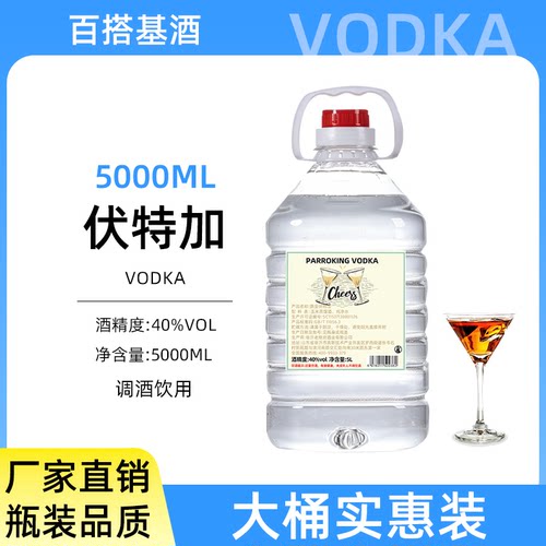 40度原装伏特加VODKA大桶5L实惠装百搭基酒洋酒酒吧调酒专用桶装
