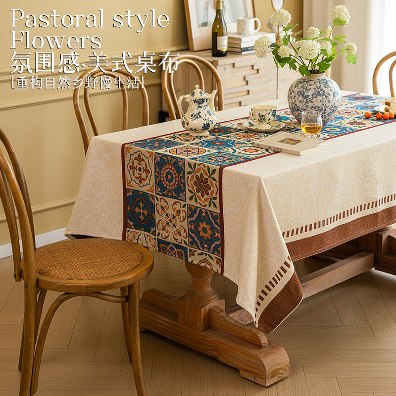 法式绣花桌布美式田园餐垫餐桌方桌圆桌茶几布艺长方形台布餐桌布