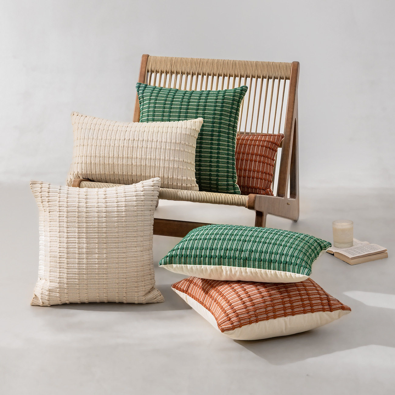 法式棉线抱枕沙发客厅靠垫飘窗装饰抱枕车载纯色腰枕可拆洗不含芯