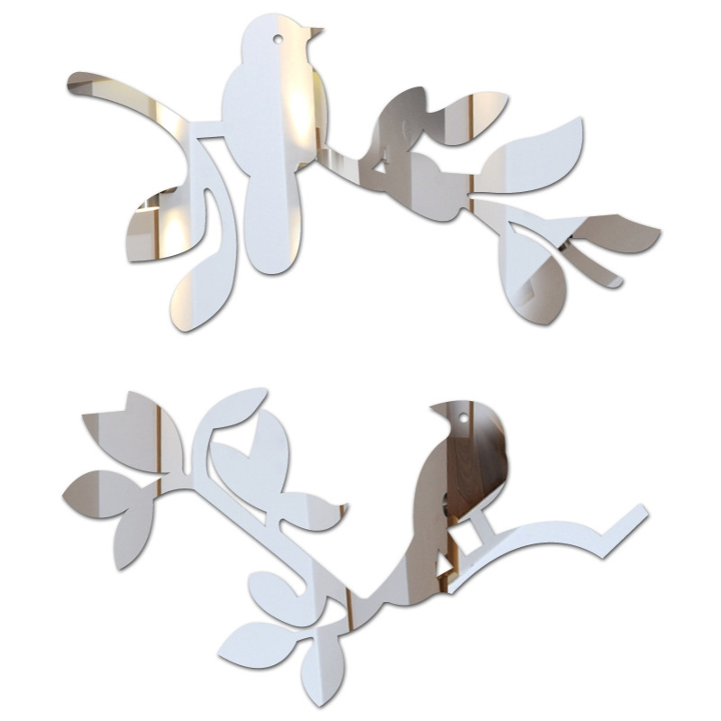 2017新款PS塑料墙贴枝上鸟镜面立体墙贴家居装饰镜面背景立体墙贴