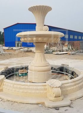 供应黄色大理石喷泉 大型海螺造型石雕广场装饰流水石雕喷泉厂家