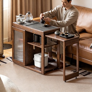 森活岛茶台实木伸缩茶桌客厅家用小型茶台烧水壶一体小户型茶水柜