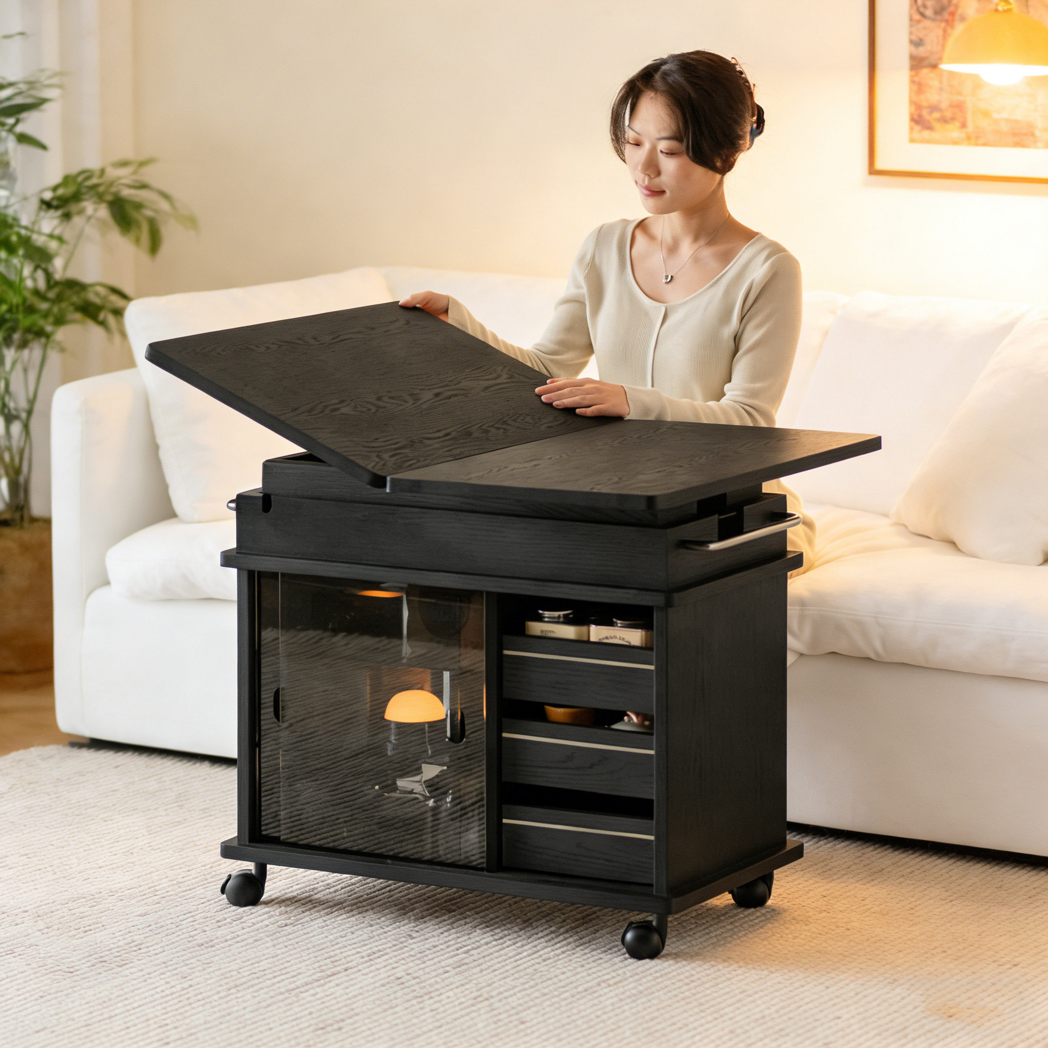 森活岛茶几小户型折叠升降实木黑色小推车卧室客厅沙发可移动边几,住宅家具,升降茶几,淘宝优惠券,粉丝福利购,淘宝优惠卷
