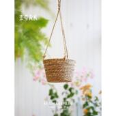 花器挂篮 家居客厅摆件挂盆藤编手提草编花盆家居欧式 编织吊篮