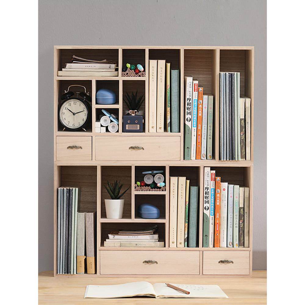 实木画笔彩铅置物架学生书架A4文件夹办公桌面收纳盒笔筒分隔格架