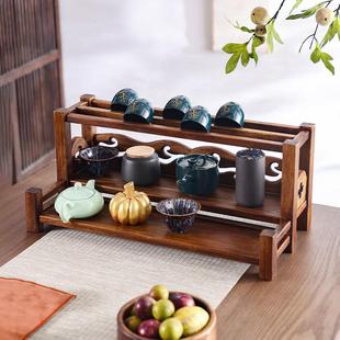 茶台台面 面茶架茶杯架实木茶壶架茶具收纳层架茶桌博古架小架子