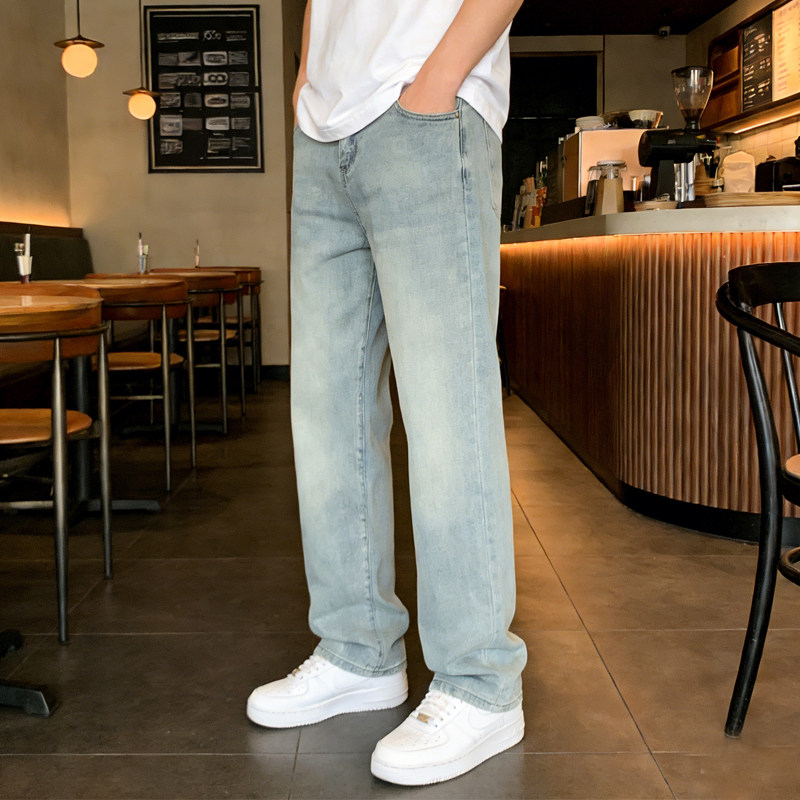 BVEPMRRY高端潮流牛仔裤男款时尚复古轻奢直筒小众新款浅蓝长裤