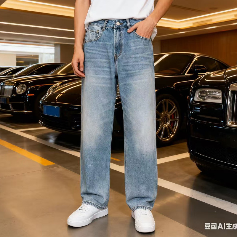 BVEPMRRY潮牌设计款复古直筒牛仔裤男宽松垂感高腰阔腿裤