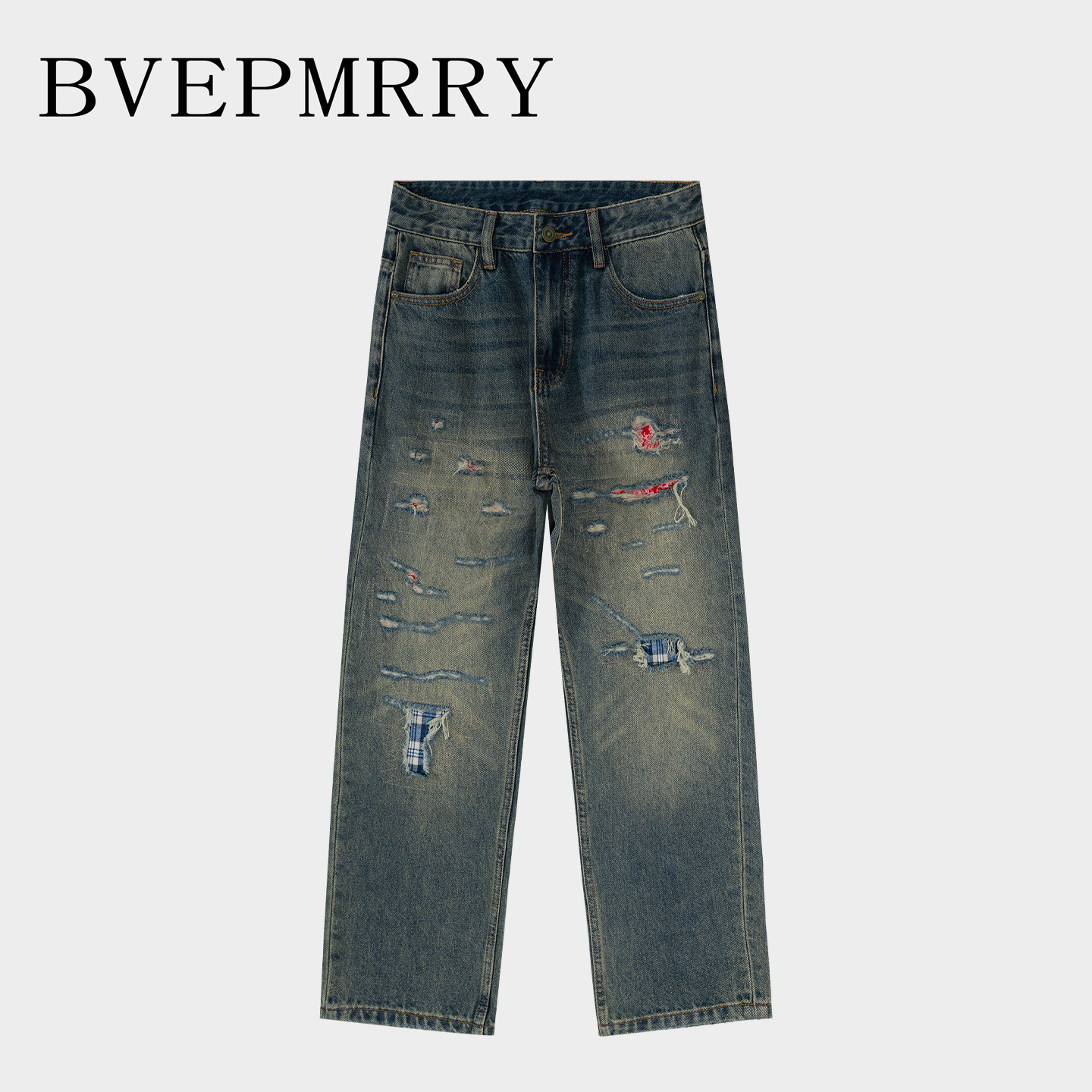 BVEPMRRY做旧破洞哈伦牛仔裤