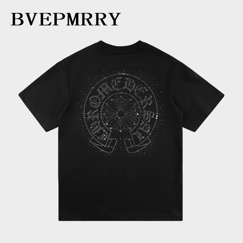 BVEPMRRY烫钻十字架短袖T恤休闲