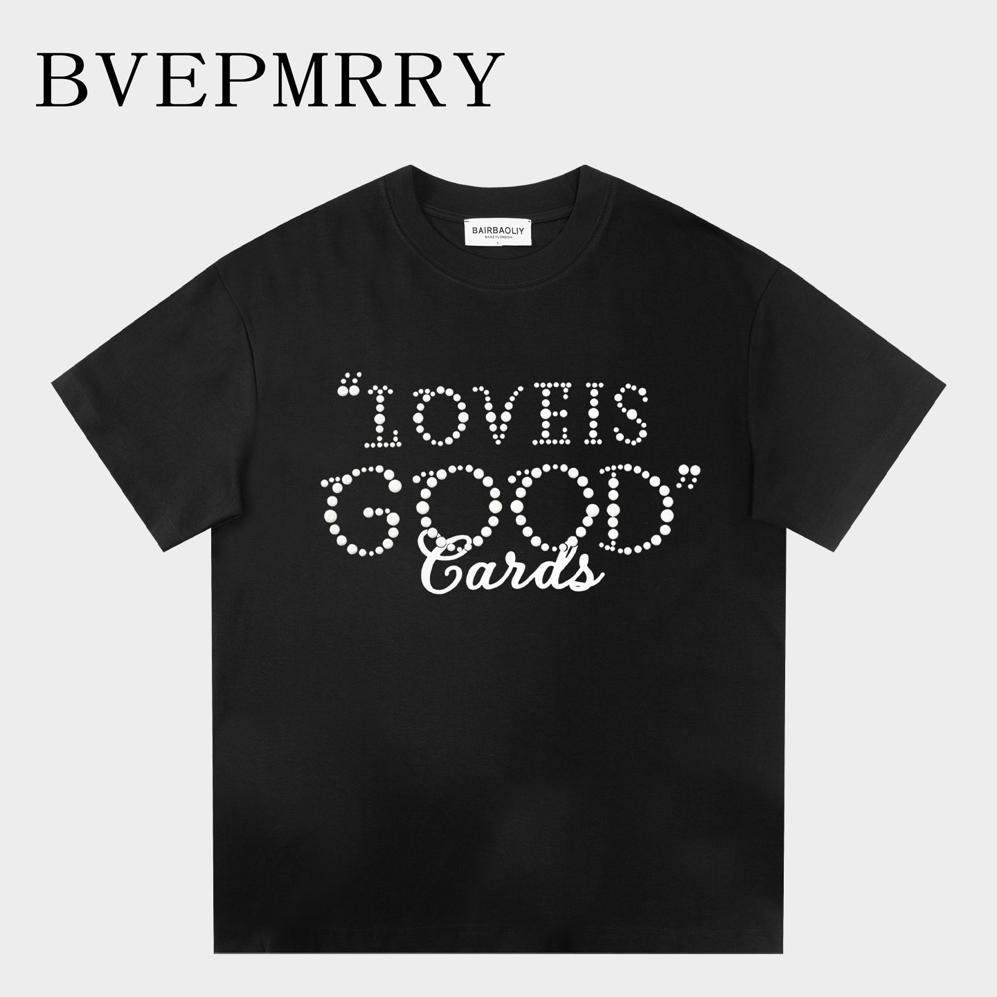 BVEPMRRY美式珍珠烫钻短袖T恤