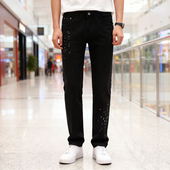 男泼墨涂漆潮牌宽松百搭高街长裤 BVEPMRRY美式 嘻哈风直筒牛仔裤 子