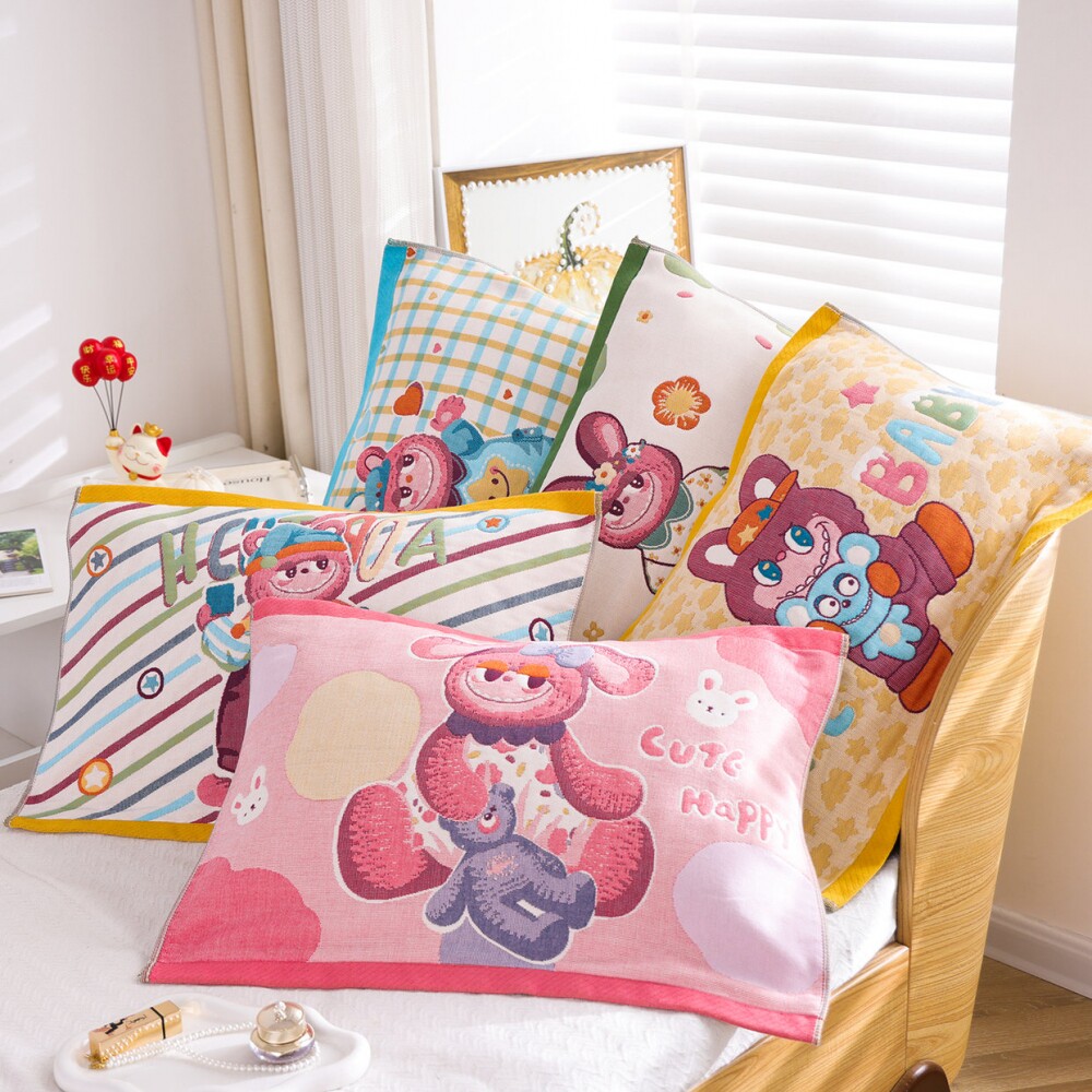 八层儿童纯棉纱布枕巾卡通枕头巾