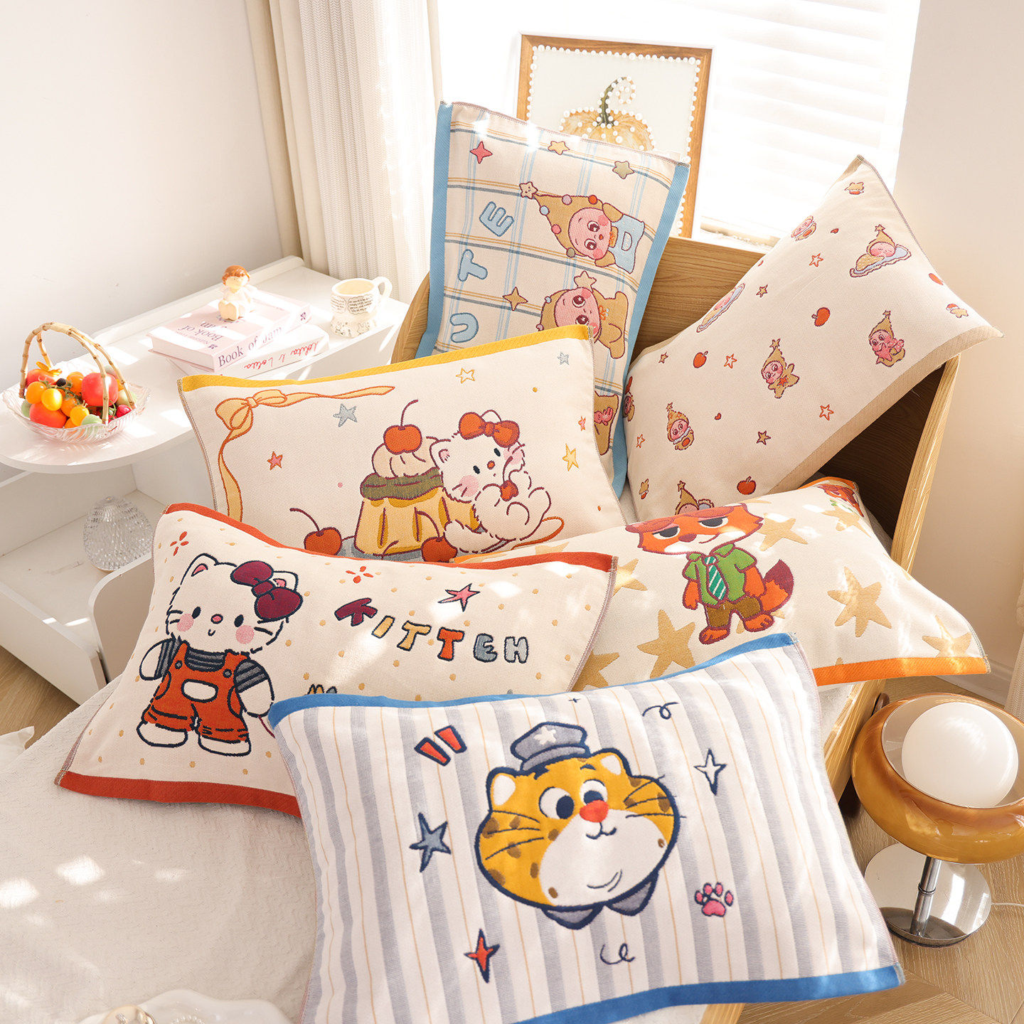 卡通全棉纱布儿童枕巾纯棉可爱宝宝家用枕头盖巾柔软四季款枕头巾