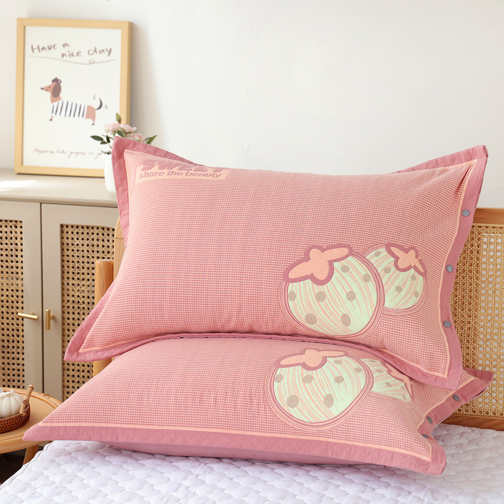 按扣全包纯棉纱布棉枕套一对装