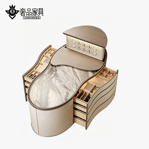 意式皮革弧形岛台升降首饰收纳柜