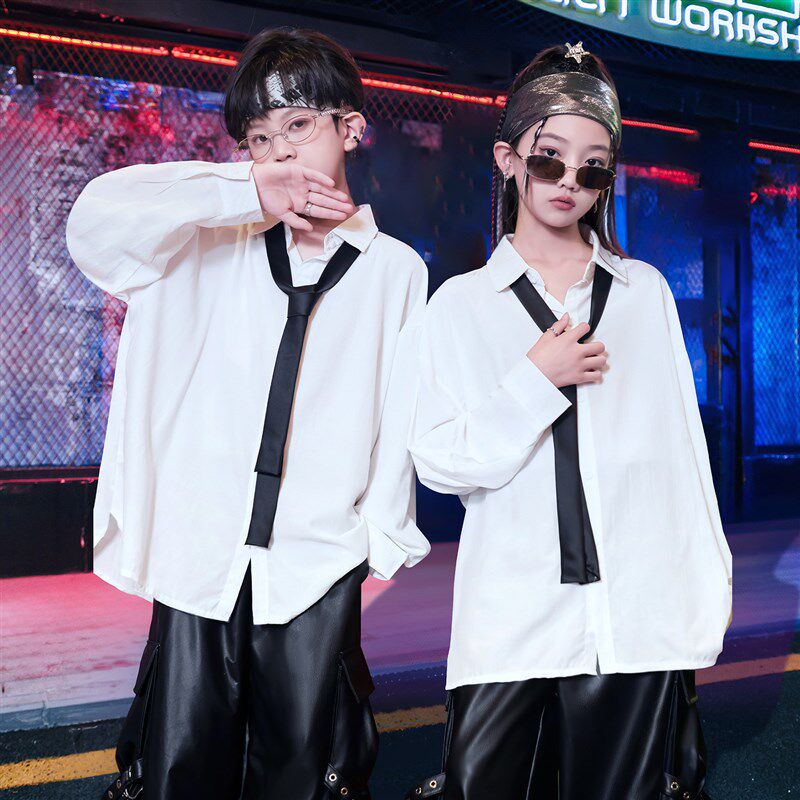 街舞儿童潮服e秋季嘻哈童装男童衬衫套装女童hiphop元旦演出服