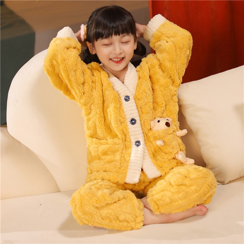 女童加厚睡衣加绒j宝宝大童男童女孩保暖居家服小宝宝珊瑚绒秋冬