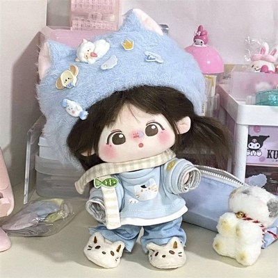 小猫特调 20cm棉花娃娃娃衣 可爱娃娃K毛绒换装娃衣浅蓝色着替