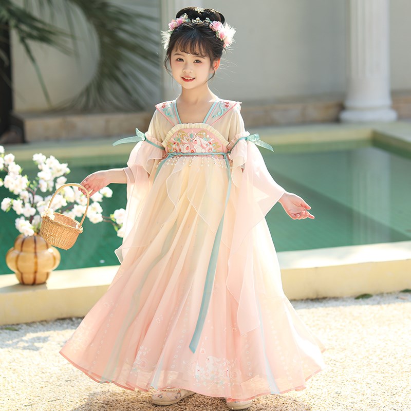 汉服女童夏款f儿童2024新款古风超仙古装夏季唐装小女孩连衣裙夏