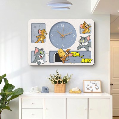 猫和老鼠电表箱装饰画奶油风带钟表配电箱遮挡挂T画电闸开关盒壁