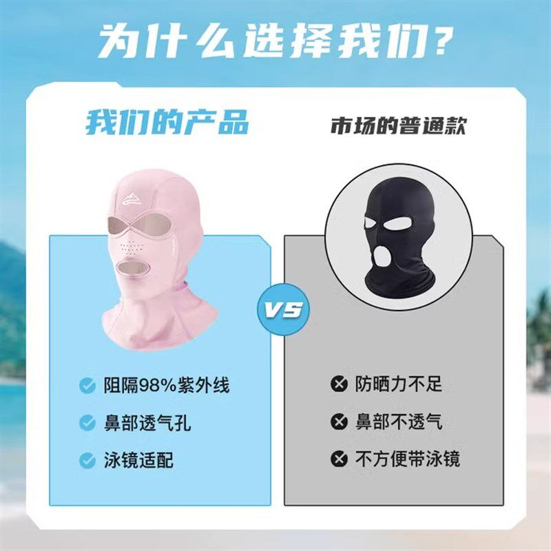 脸基尼游泳防晒面罩男女户外玩水浮潜潜I水冲浪专用护脸脖海边头