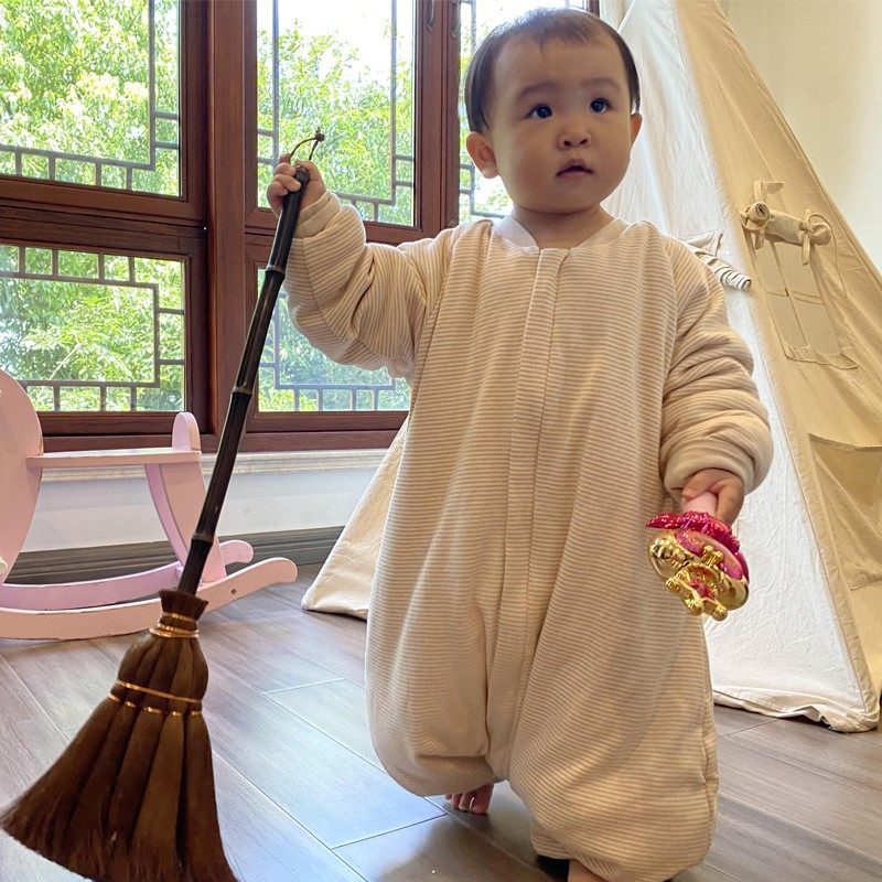 手工桑蚕丝睡袋婴儿冬分腿宝宝儿童D防踢被春秋纯棉连体保暖可拆