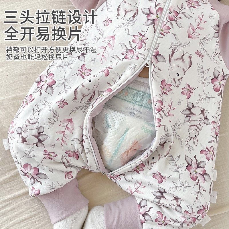 婴儿睡袋秋冬款防踢被子神器四季通用小J月龄宝宝连体睡衣分腿保