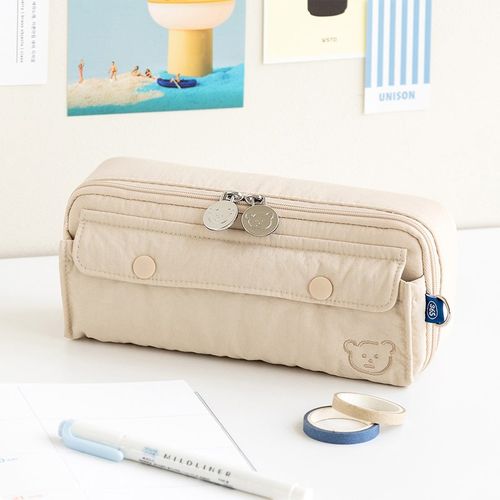 韩国Romanek搭扣防水大容量笔袋男女简约拉链学生文具铅笔盒化妆