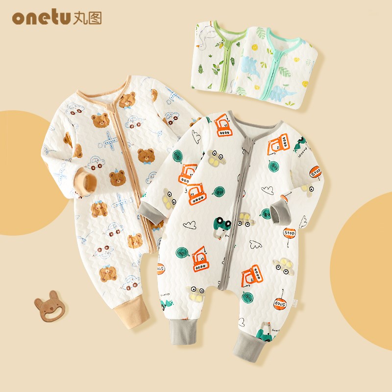 婴儿保暖睡袋秋冬款夹棉男童连体衣宝宝纯棉加S厚分腿防踢被睡衣