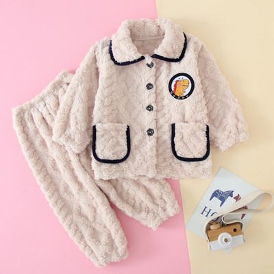 儿童睡衣秋冬h款法兰绒宝宝加厚开衫男孩男童女童珊瑚绒家居服套