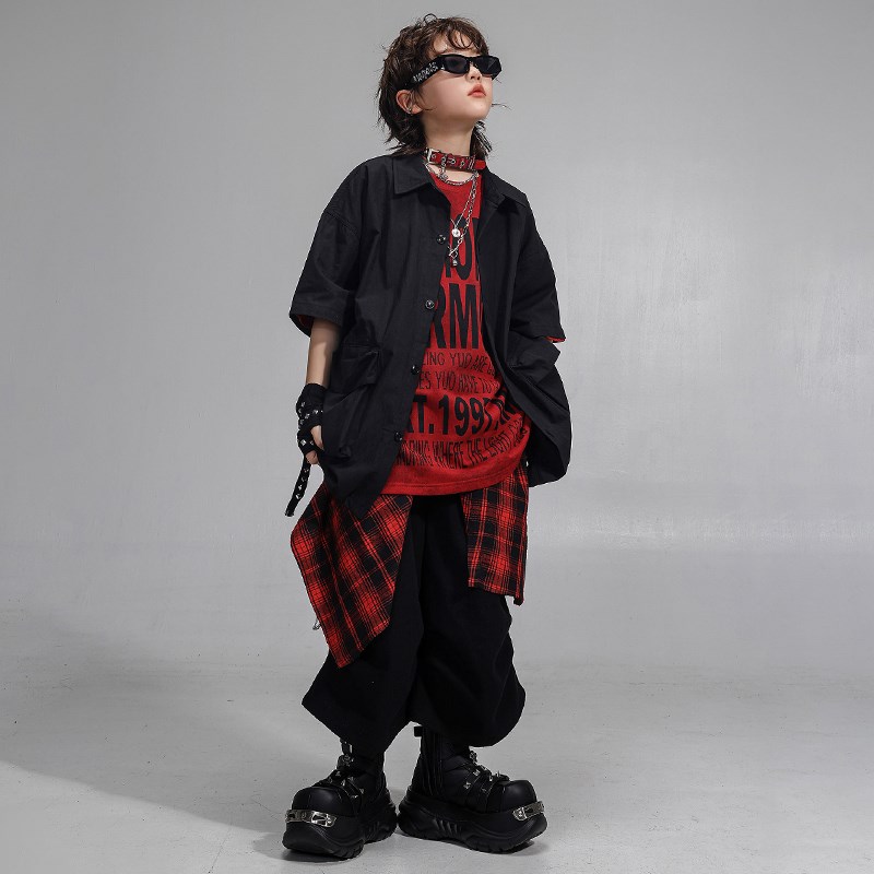 儿童街舞服套装男女童工装衬衫x嘻哈hiphop练功服少儿架子鼓演出
