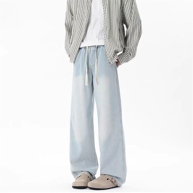 加长版阔腿牛仔裤男装2025新款浅蓝色春夏季M宽松直筒裤高个子190