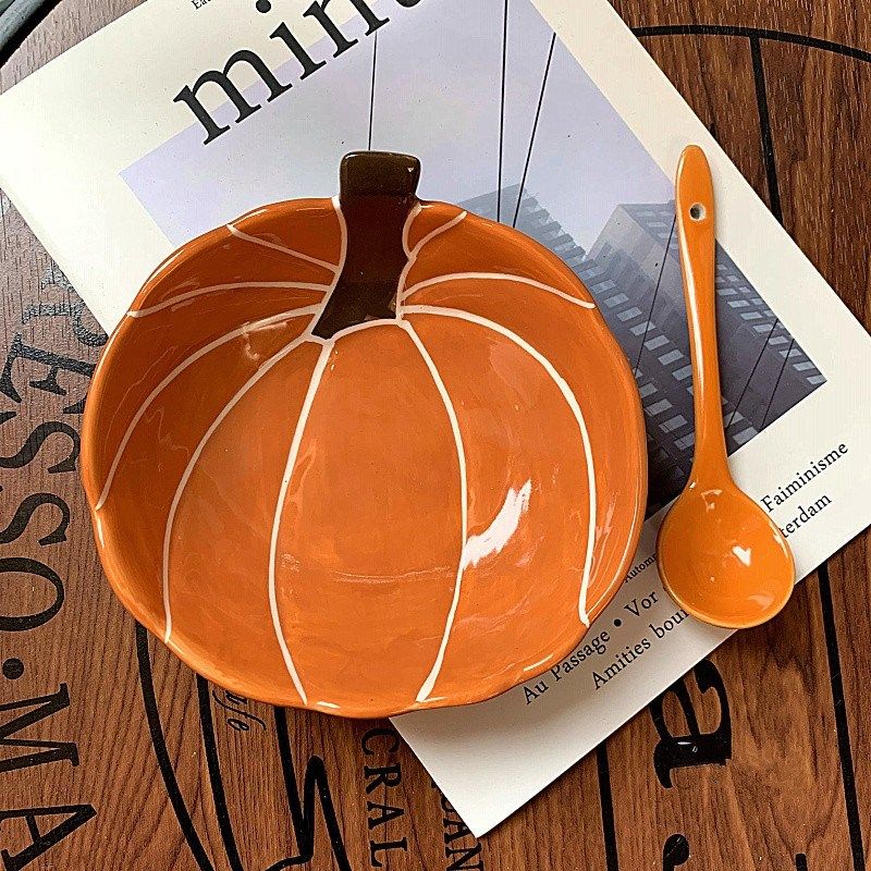 可爱创意釉下彩南瓜碗盘s陶瓷餐具儿童水果碗零食碗点心盘拍照道