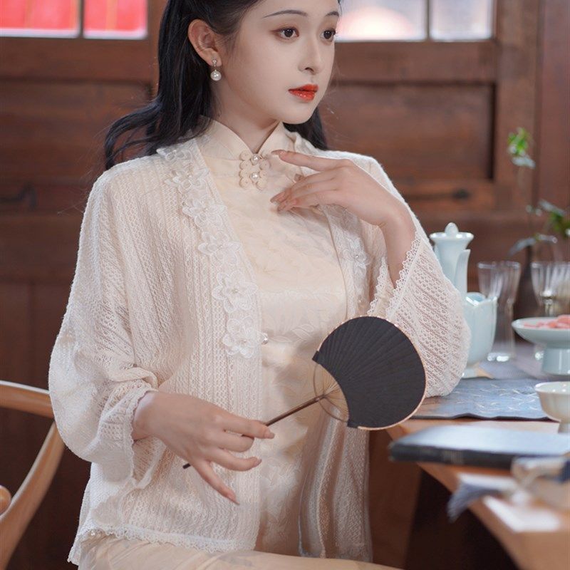 新中式国风配旗袍k开衫外搭2024夏季宽松空调罩衫披肩超仙短款上