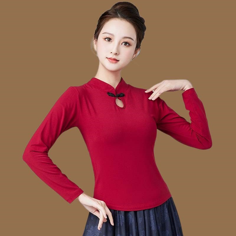 古典舞蹈服装女古风盘扣跳舞打底衫广场舞衣服民族风Y团体演出服