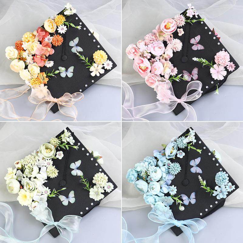 学士帽手工diy簪花材料包毕业季学位帽子装饰拍照博士硕士大学生