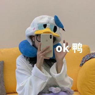 饼饼U型枕连帽雪莉玫旅行枕护颈迪士尼长途飞机高铁睡觉神器便携