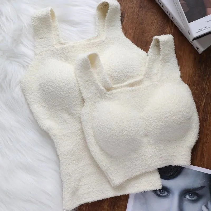 羊绒带胸垫保暖背心免穿文胸一体式女式加绒加厚冬季内搭内衣少女