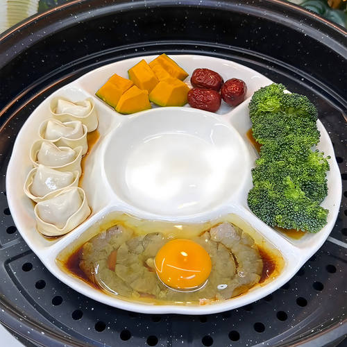 纯白陶瓷蒸盘风车盘创意蒸碟分格分隔餐盘五福盘减脂定量五格盘子