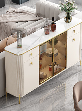 轻奢岩板餐边柜现代简约多功能大容量储物柜家用客厅置物茶水柜