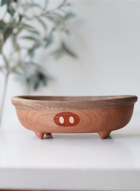 Joe猪猪牌浴缸 木质桌面摆件创意可爱可收纳也可以放零食盘的礼物