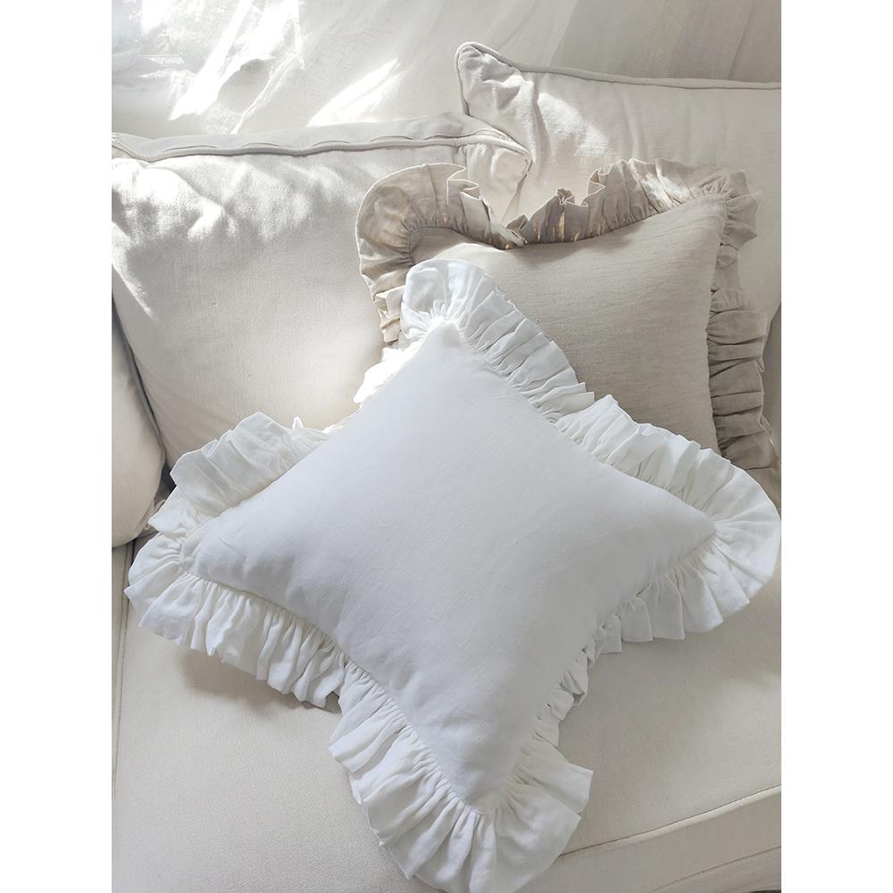 欧洲宫廷风 水洗纯亚麻 荷叶边抱枕套方枕套靠垫套 不含芯 单只价